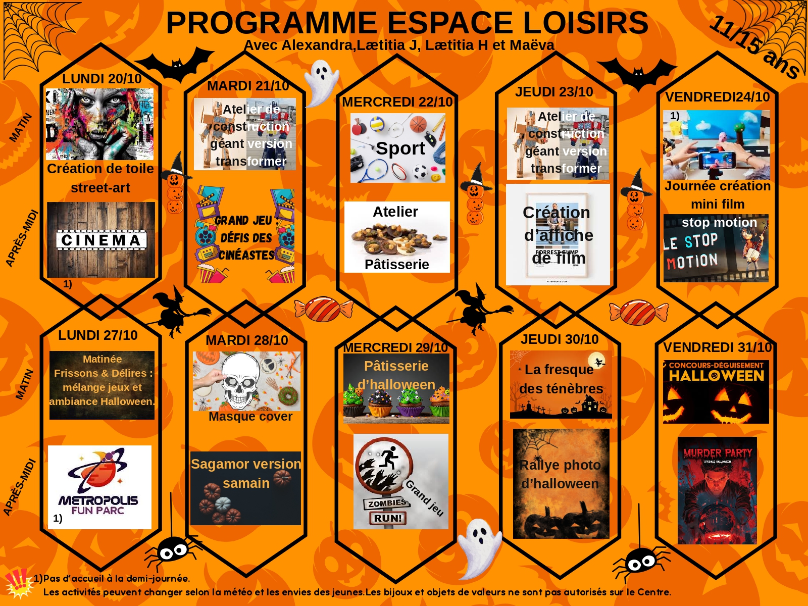 programme vac otobre Espace Loisirs ados